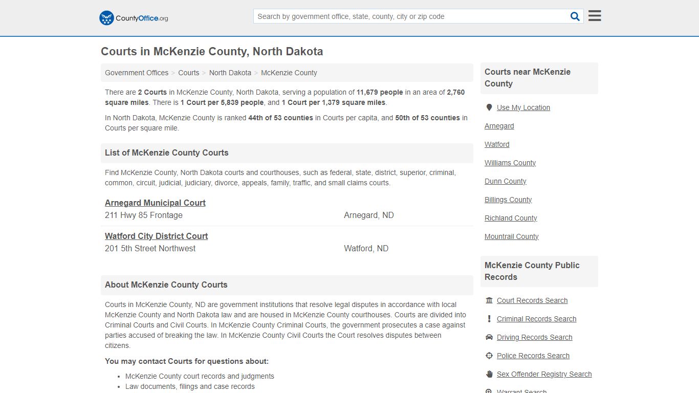 Courts - McKenzie County, ND (Court Records & Calendars)
